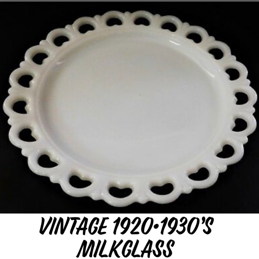 ANTIQUE 1920-30’s HEART LACE MILK GLASS PLATTER